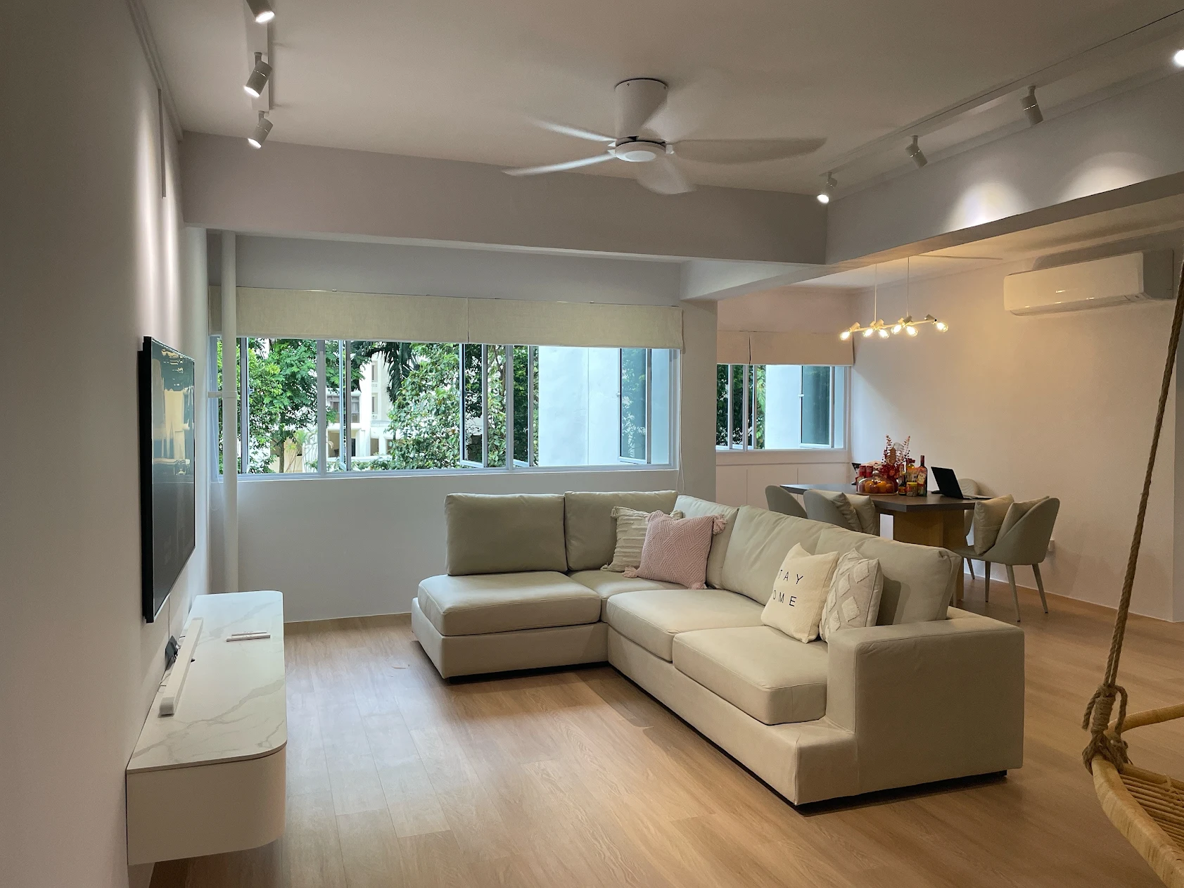 Freshly painted Singapore HDB living room with neutral walls and natural light — Shieldguard interior painting